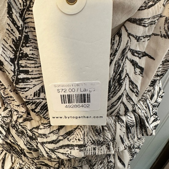 By Together Botanical Tiered Mini Dress Criss Cross Back Adjustable Straps SZ L - Picture 6 of 6